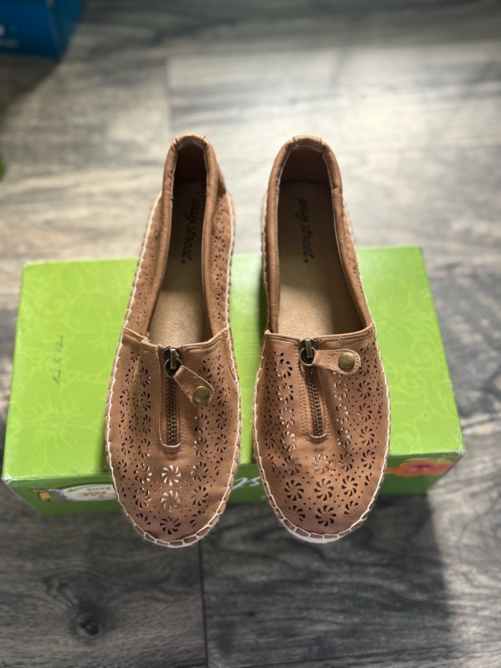 easy street Brown Laser-Cut Leather Slip-On Loafers